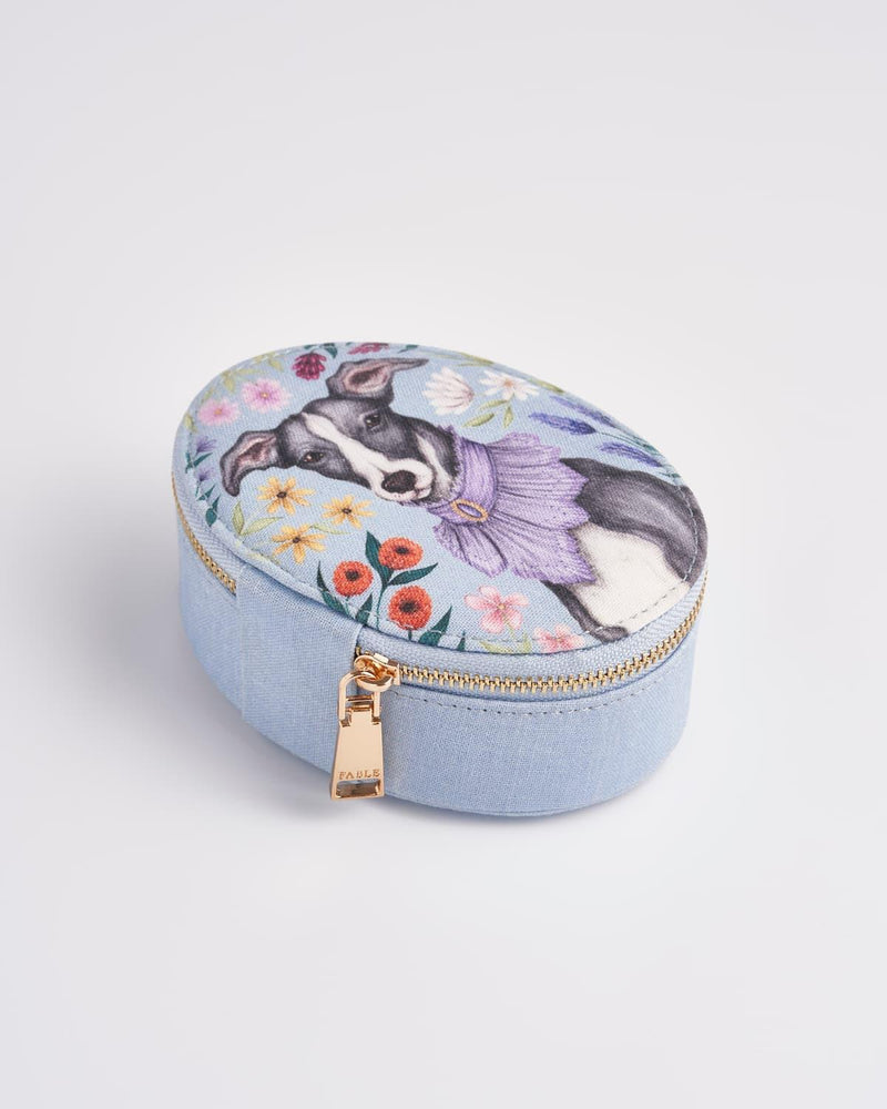 Catherine Rowe Pet Portraits Whippet Oval Jewellery Box - Blue