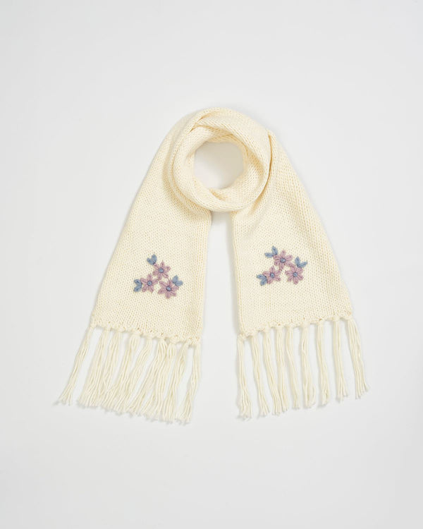 Forget-Me-Not Knitted Cream Scarf