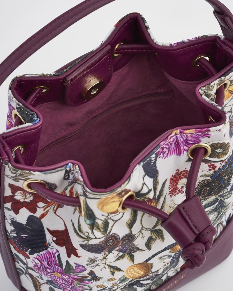 Floral Engravings Plum Bucket Bag