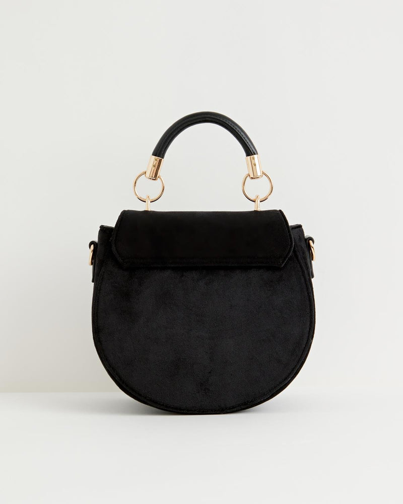 Deer & Moon Velvet - Embroidered Saddle Bag Black