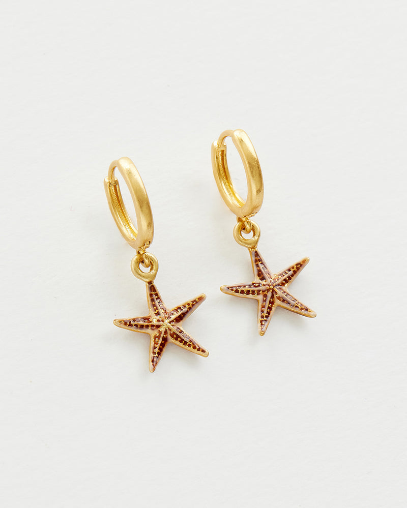 Starfish Worn Gold Huggie Hoops