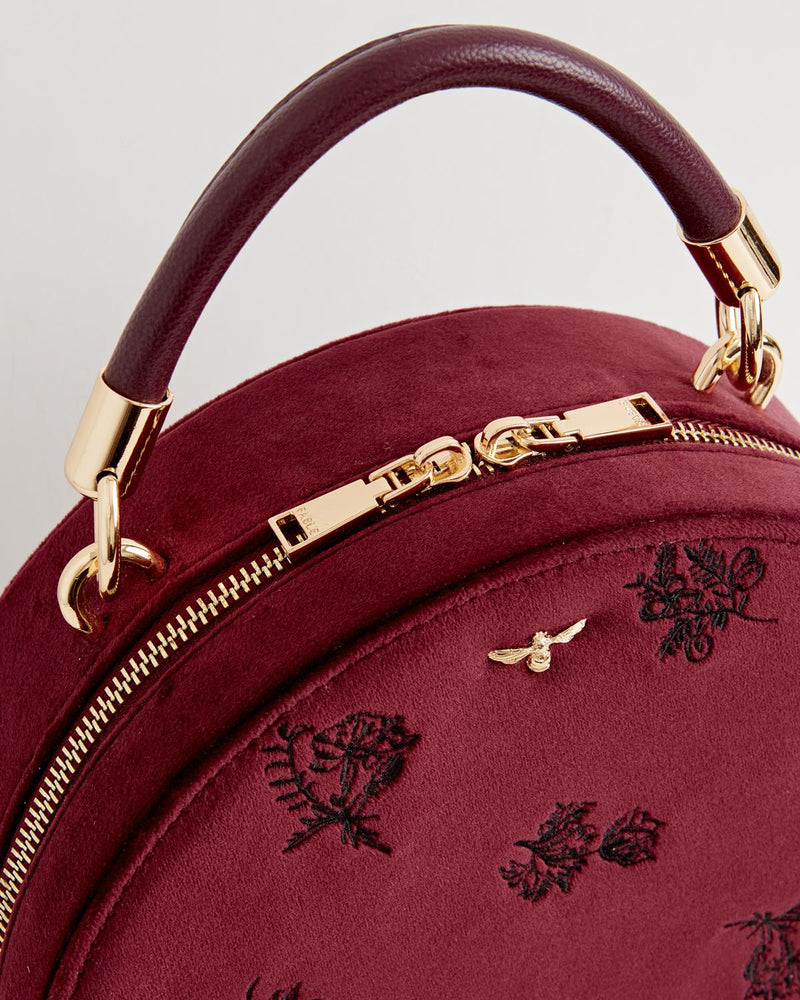 Flora Embroidered Top Handle Bag Redcurrant Velvet