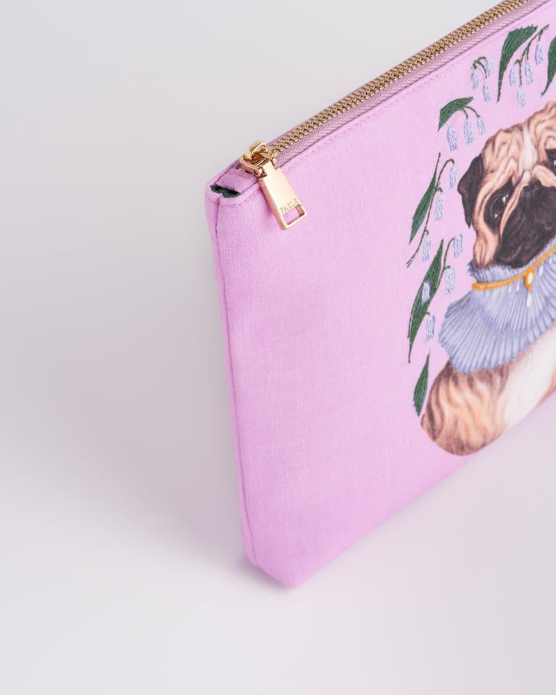 Catherine Rowe Pet Portraits Pug Pink Cotton Pouch