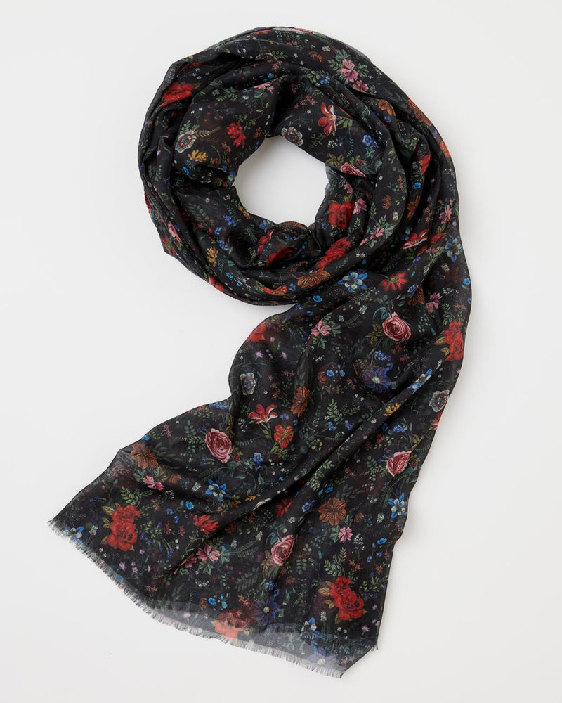 Rambling Floral Lightweight Scarf Black