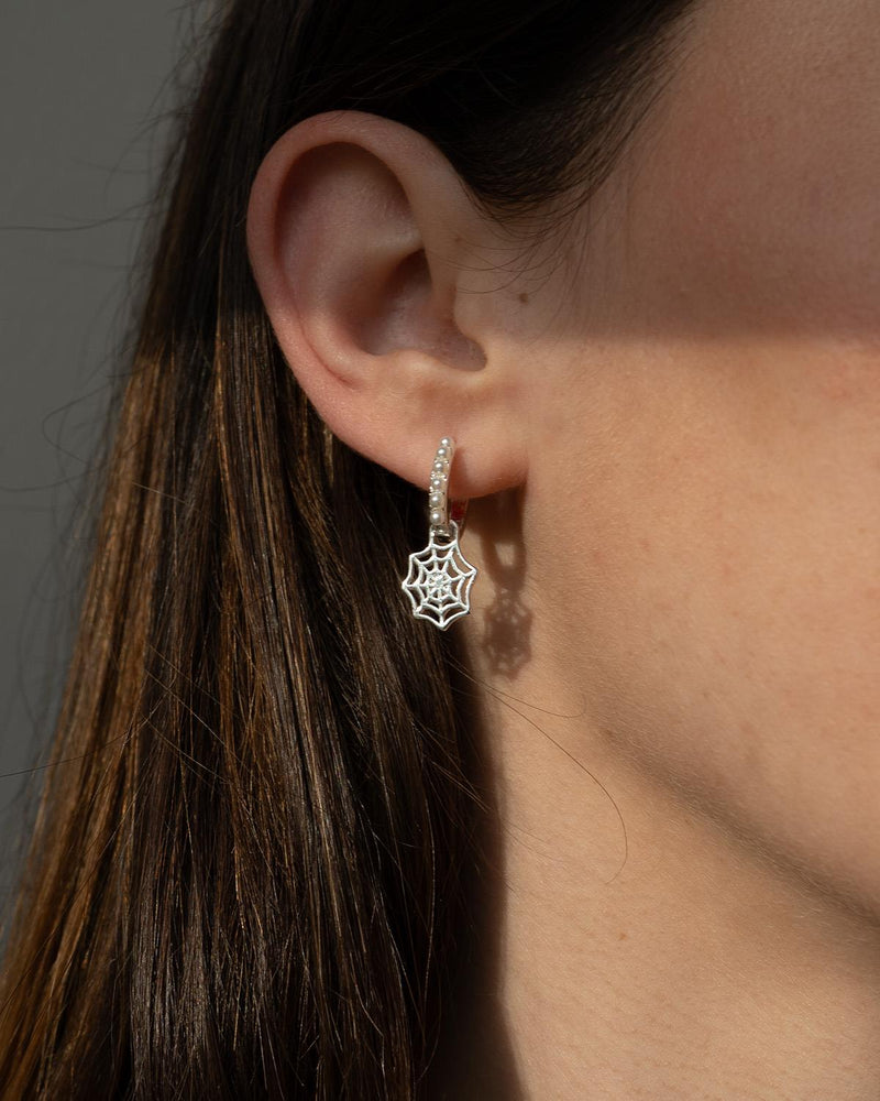 Cobweb Huggie Silver Earrings