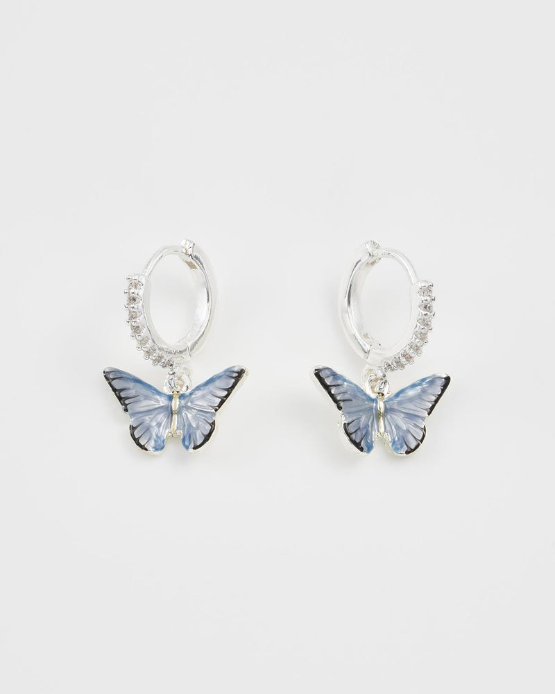 Blue Butterfly Silver Earrings