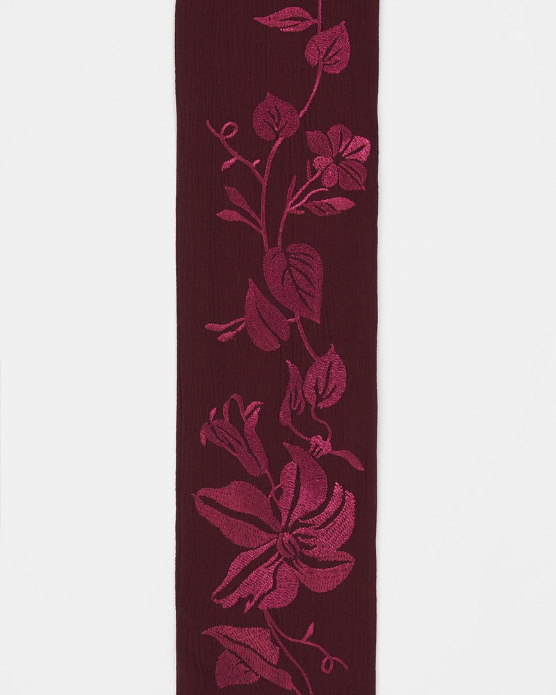 Floral Bohemian Embroidered Burgundy Scarf