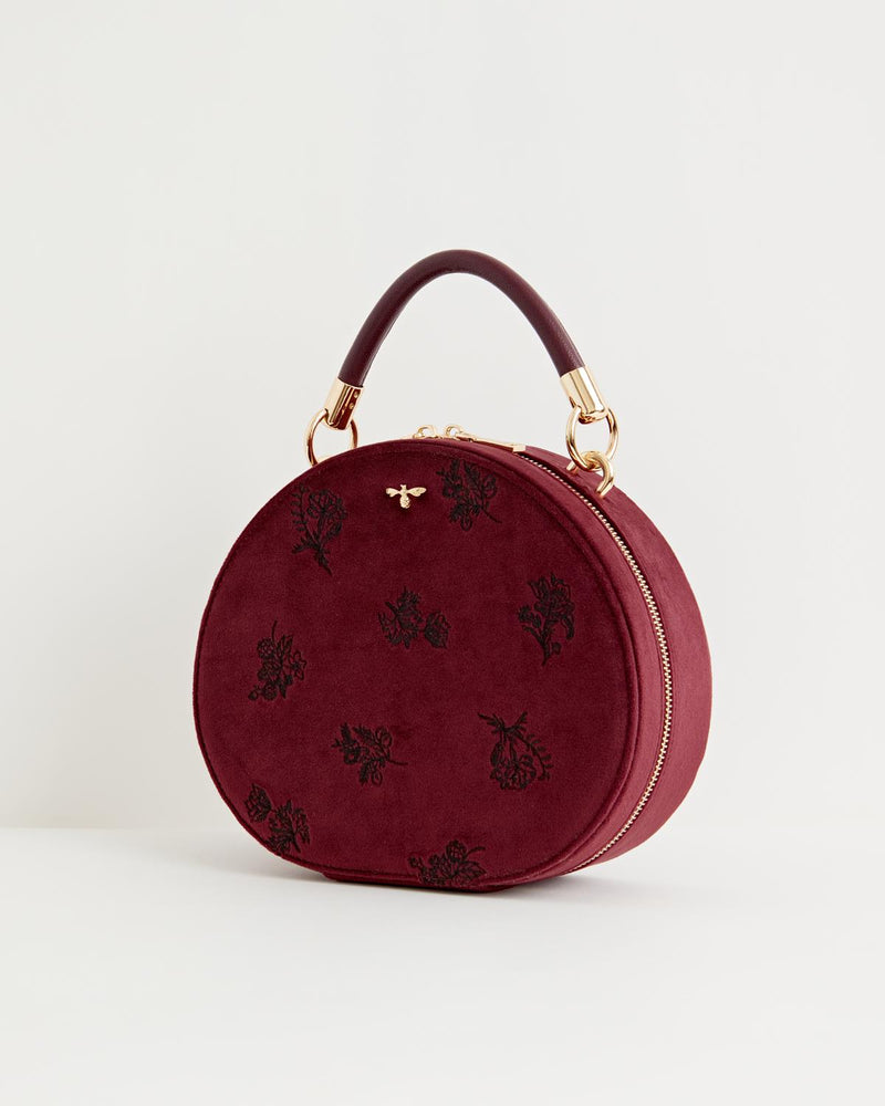 Flora Embroidered Top Handle Bag Redcurrant Velvet