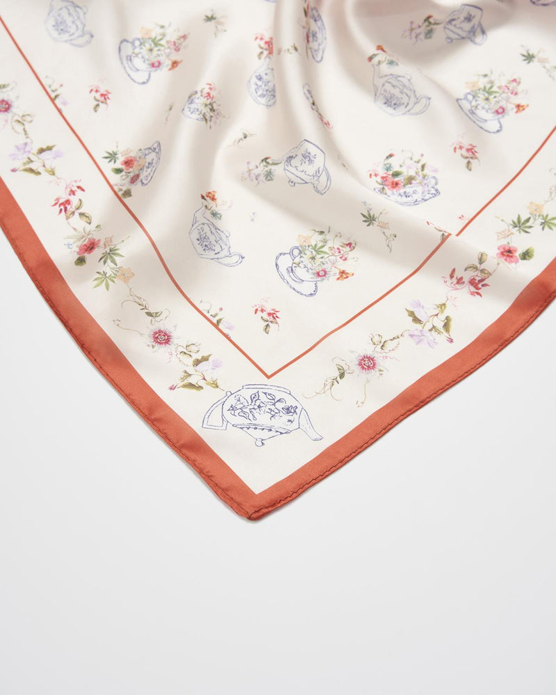 Cream High Teacups Silky Scarf