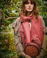 Mushroom Embroidered Burgundy Pashmina Scarf