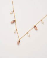 Spiral Shell Charm & Pearl Worn Gold Necklace