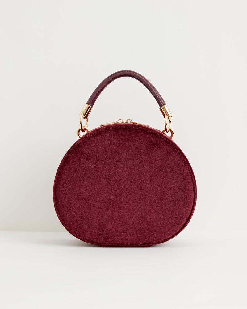 Flora Embroidered Top Handle Bag Redcurrant Velvet