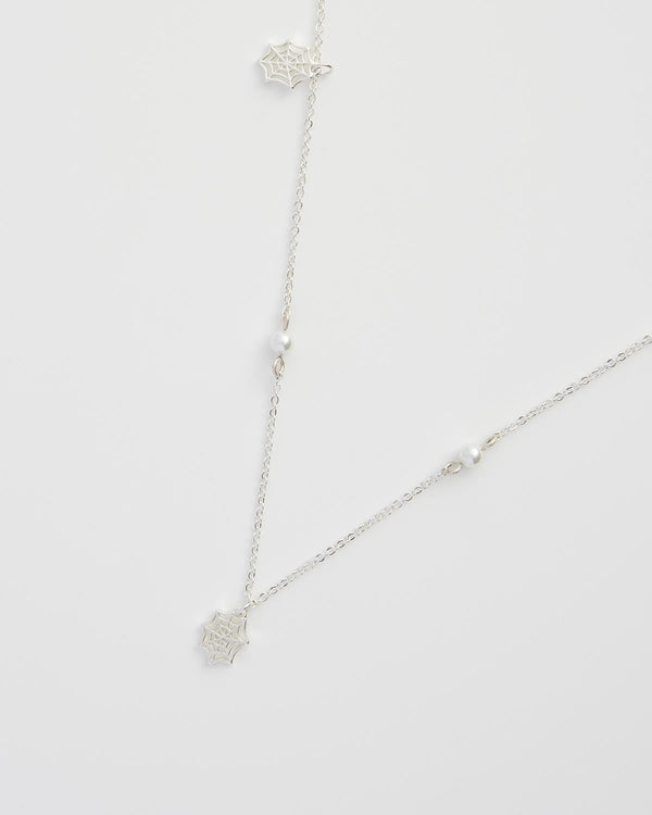 Cobweb & Pearl Silver Necklace