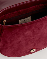 Fox & Mushroom Velvet Embroidered Saddle Bag - Redcurrant