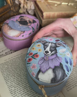 Catherine Rowe Pet Portraits Whippet Blue Oval Jewellery Box