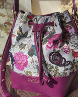 Floral Engravings Plum Bucket Bag