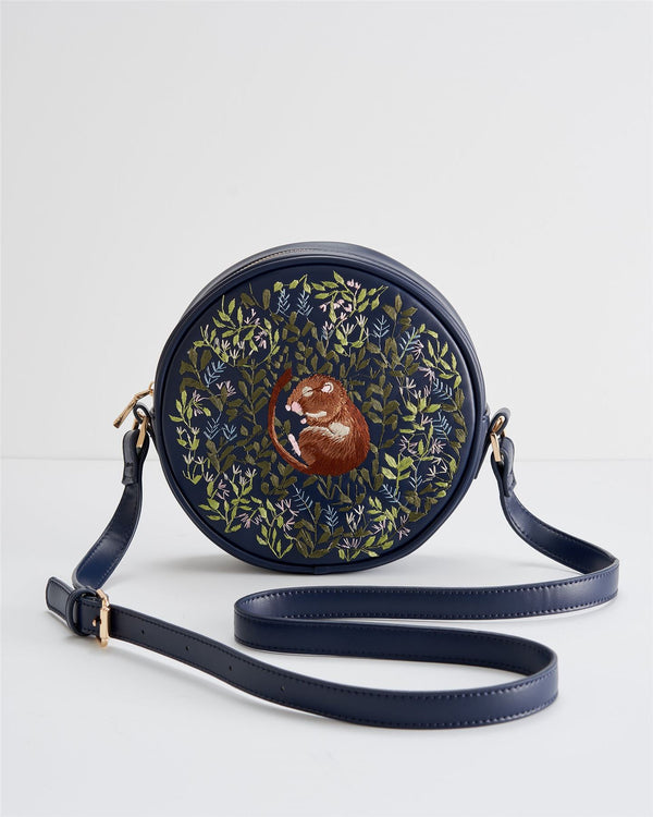 Chloe Giordani Dormouse Embroidered Round Saddle Bag - Navy